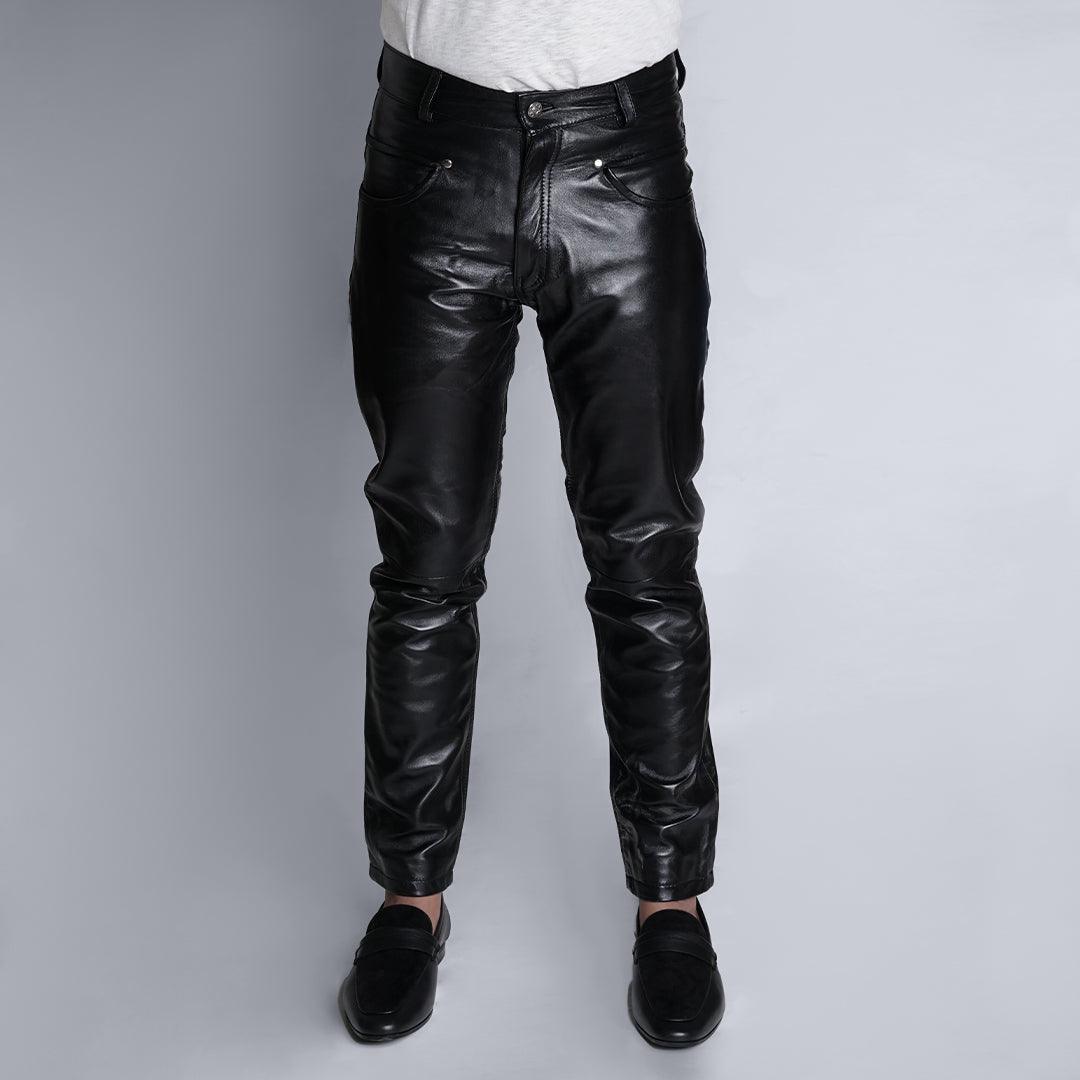 Men's Black Real Leather Skinny Jeans