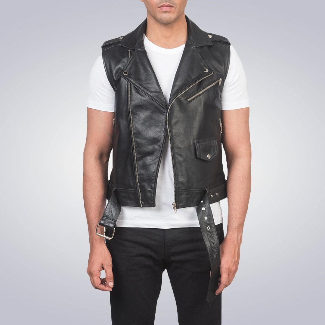 Black Leather Biker Vest - The Urban Tannery