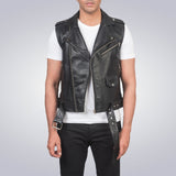 Black Leather Biker Vest 1