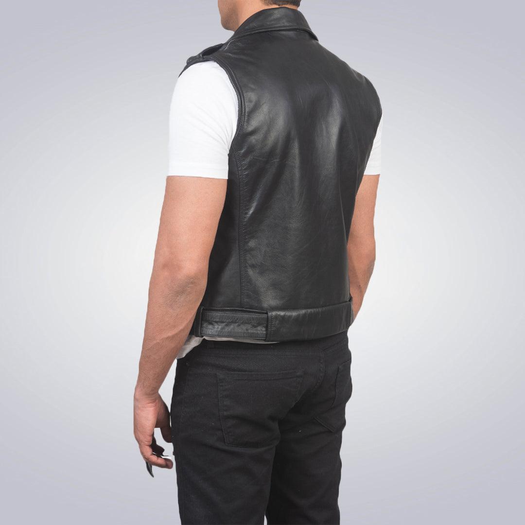 Black Leather Biker Vest - The Urban Tannery