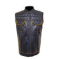 Black Quilted Style Leather Vest With Yellow Stitching