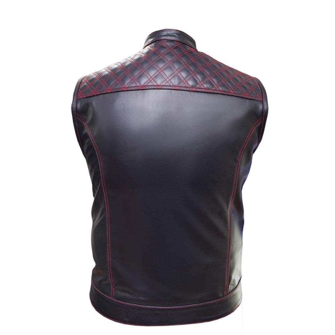 Black Leather Vest Men's With Red Stiching - The Urban Tannery