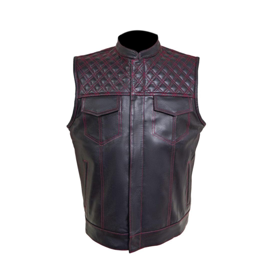 Black Leather Vest Men's With Red Stiching - The Urban Tannery