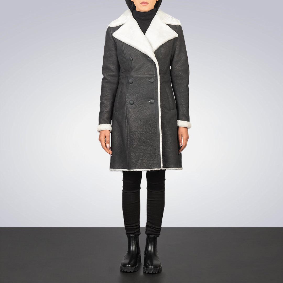 Black Double Breased Shearling Leather Coat - The Urban Tannery