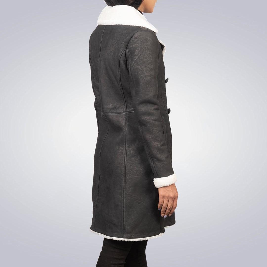 Black Double Breased Shearling Leather Coat - The Urban Tannery