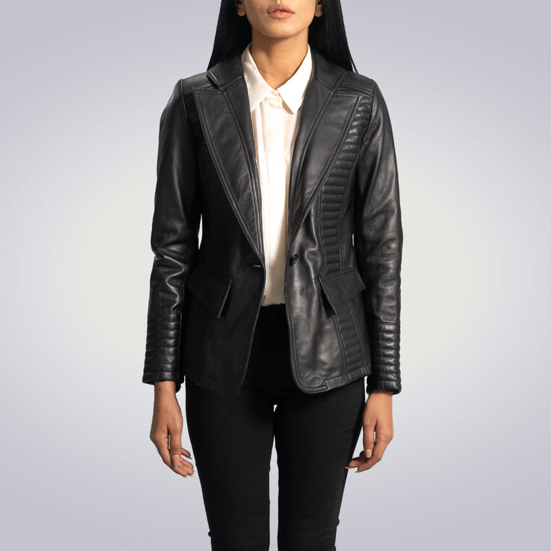 Black Pleated Quilted Blazer 2