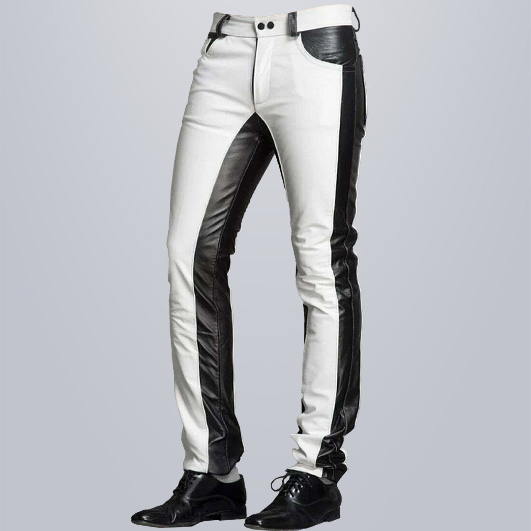 Black_White Mens Leather Pants 1