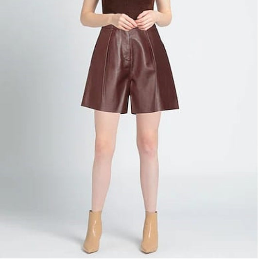 Brown Leather Shorts For Women