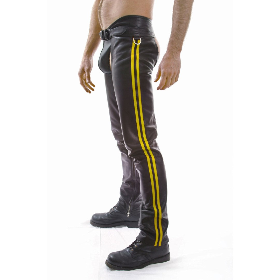 Leather Chaps With Yellow Straps