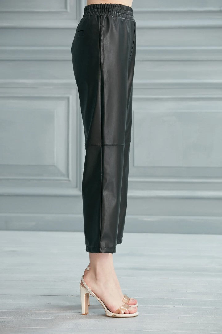 High Waist Leather Leggings with Pockets