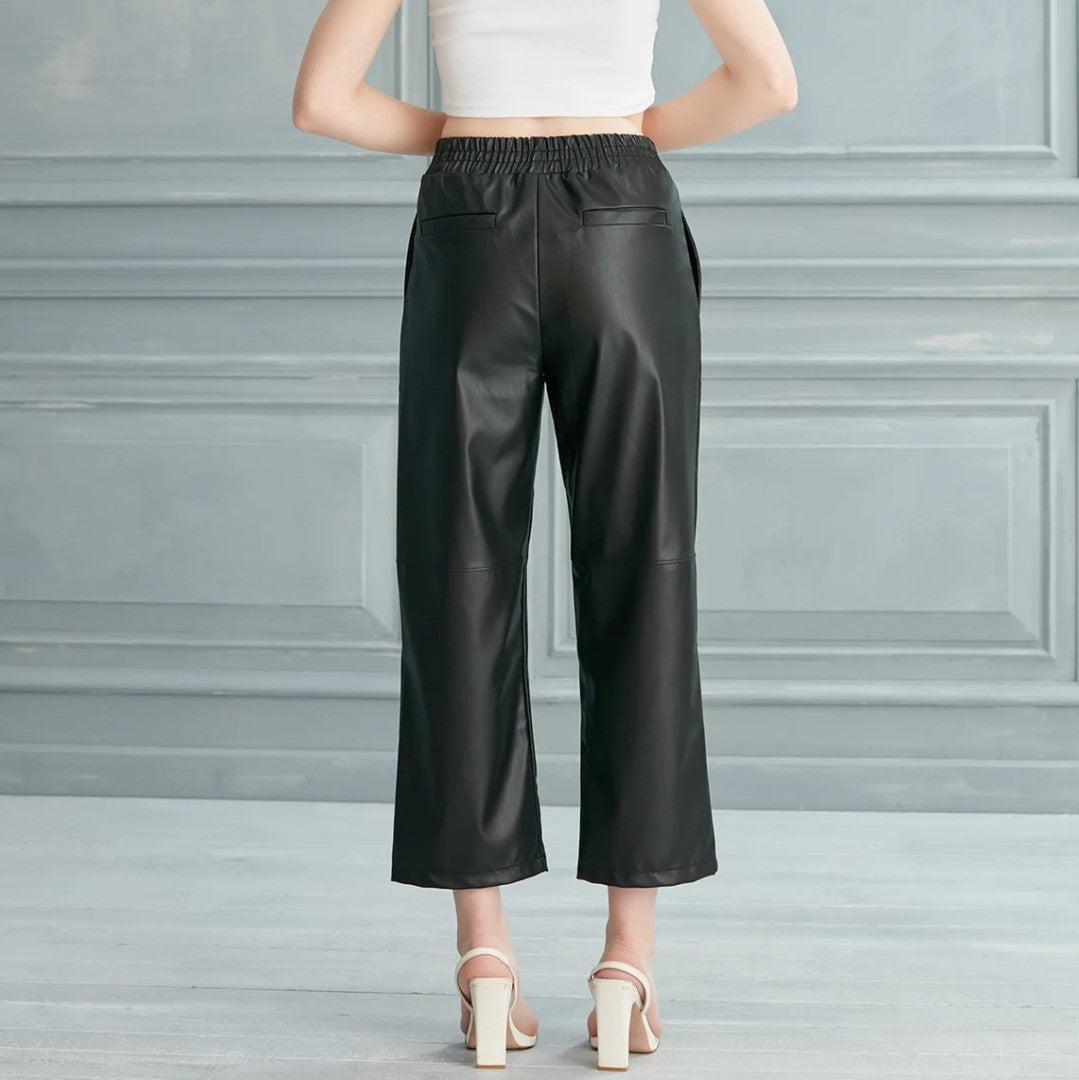 High Waist Leather Leggings with Pockets