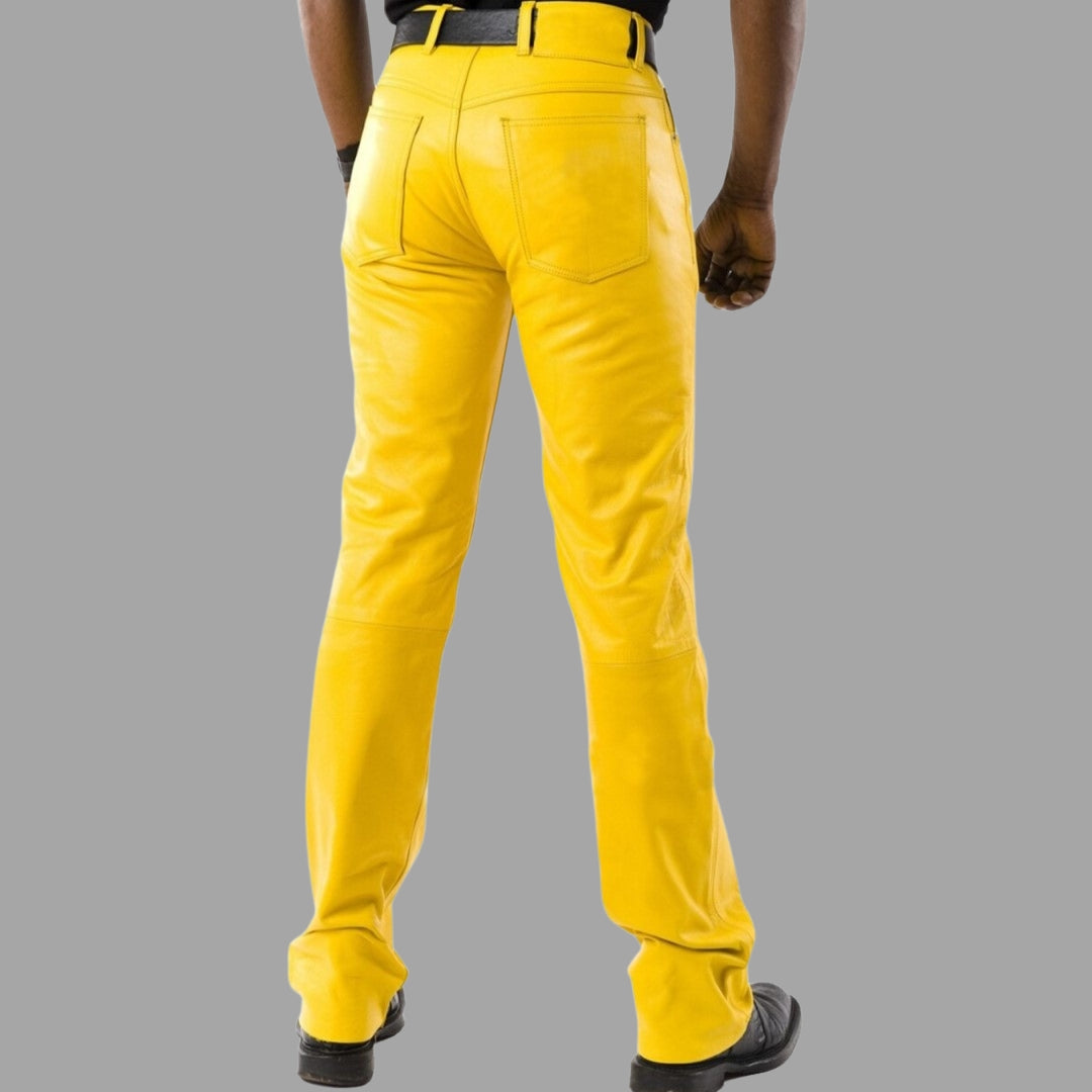 Classy Leather Pants In Yellow With Pants