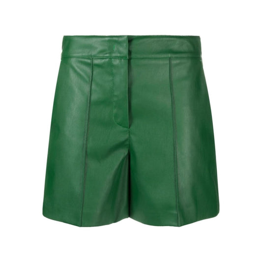 Green Leather Shorts For Women With Button And Zip Clouser