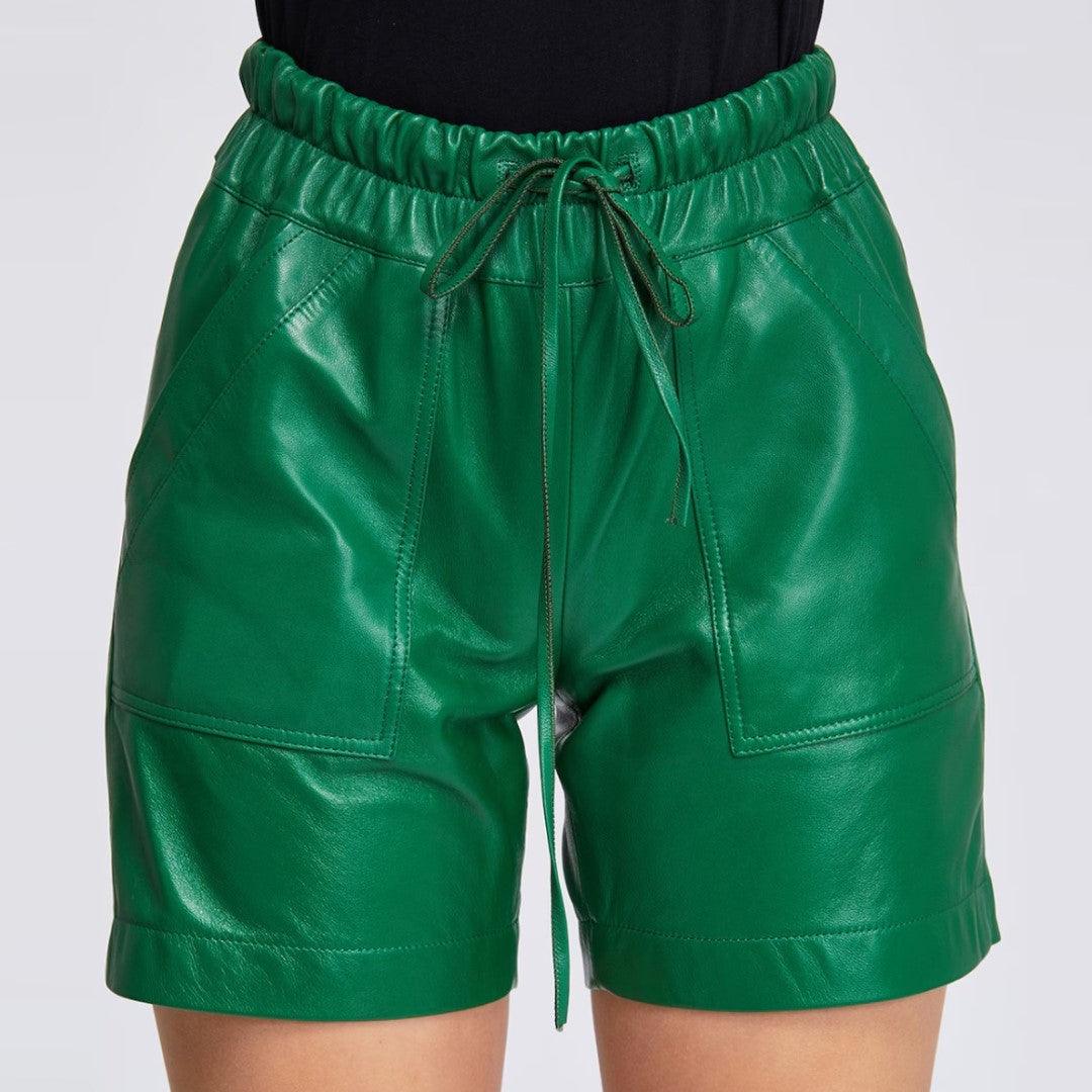 Leather Short For Women In Green Color - The Urban Tannery