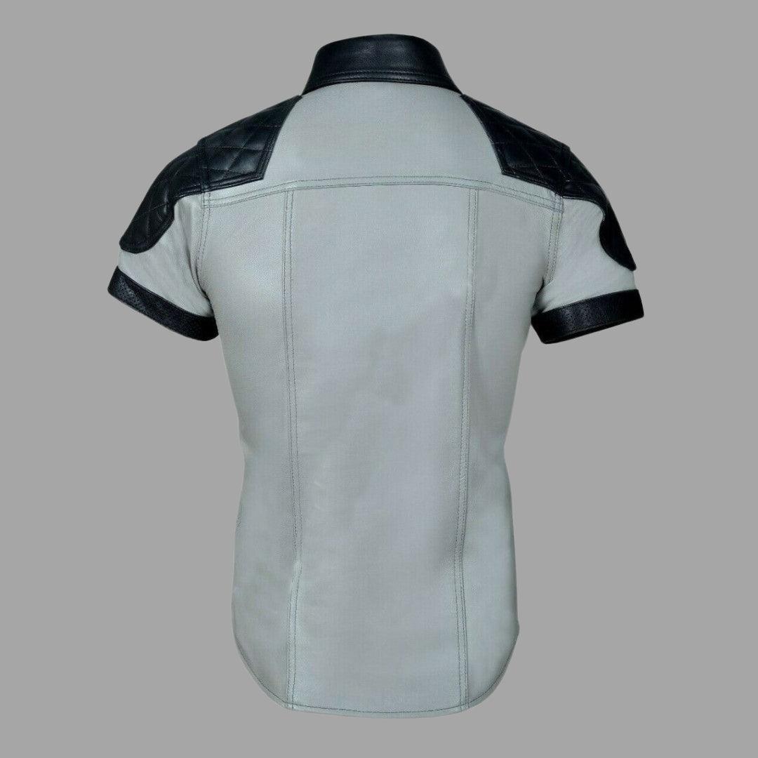 Grey Leather Shirt With Shoulders And Collar Quilted Design - The Urban Tannery