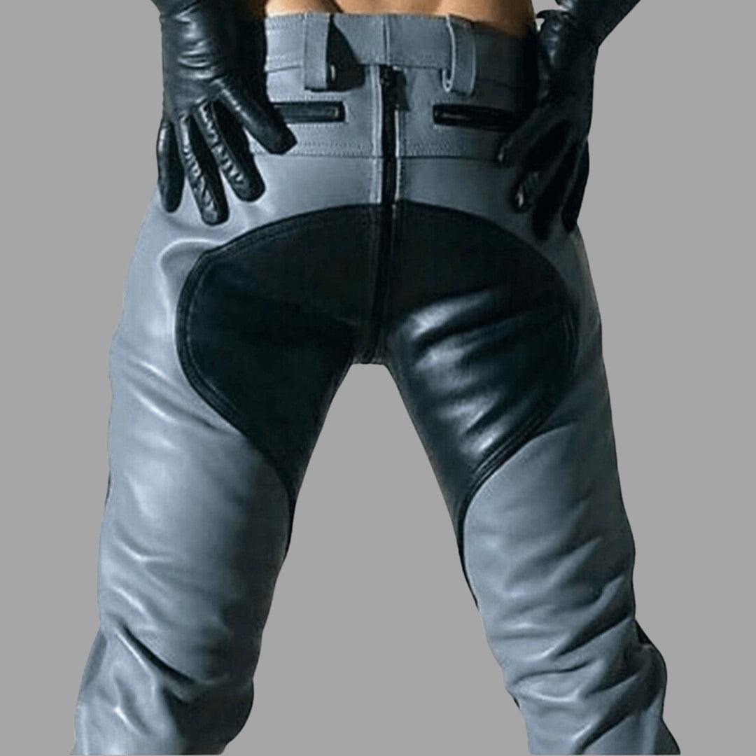 Leather Pants Men Grey With Side Quilted Design - The Urban Tannery