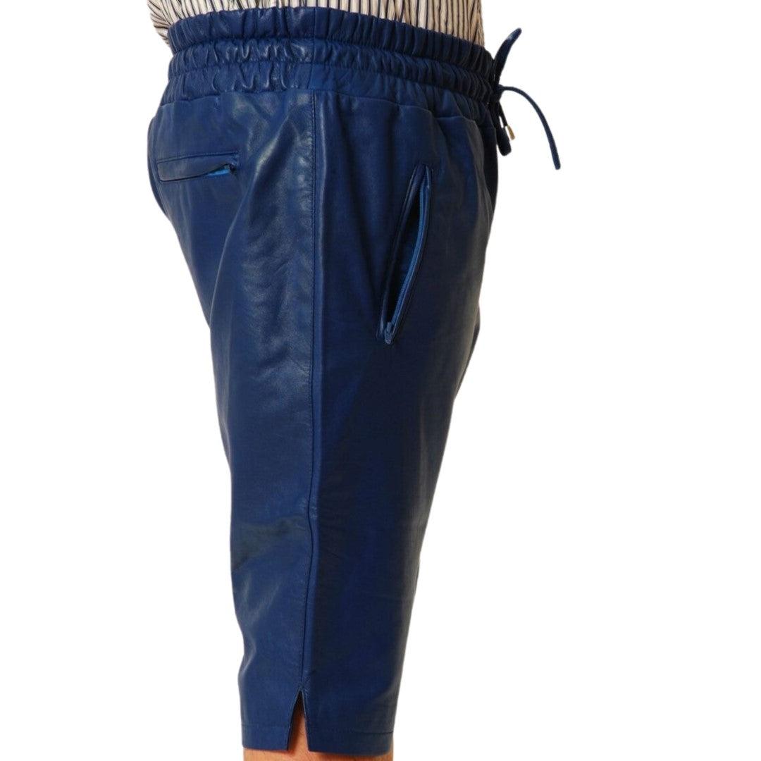 Blue Stylish Leather shorts For Men With Hook And Loop Closer - The Urban Tannery