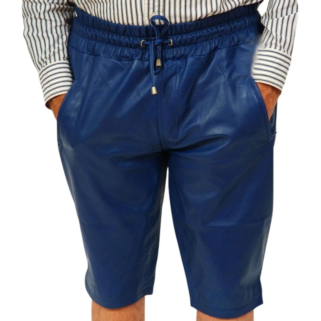 Blue Stylish Leather shorts For Men With Hook And Loop Closer - The Urban Tannery