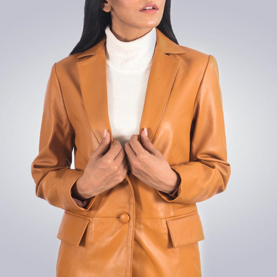 Tan Marilyn Brown Leather Jacket For Women - The Urban Tannery