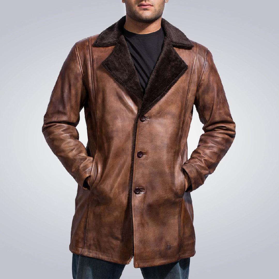 Men's Cinnamon Fur Brown Leather Coat - The Urban Tannery