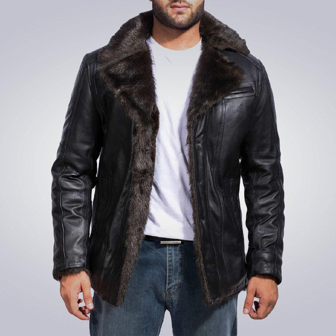 Genuine Men's UT Shearling Leather Jacket (Black