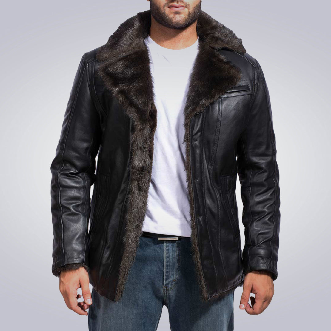 Men's Shearling Black Leather Jacket 1