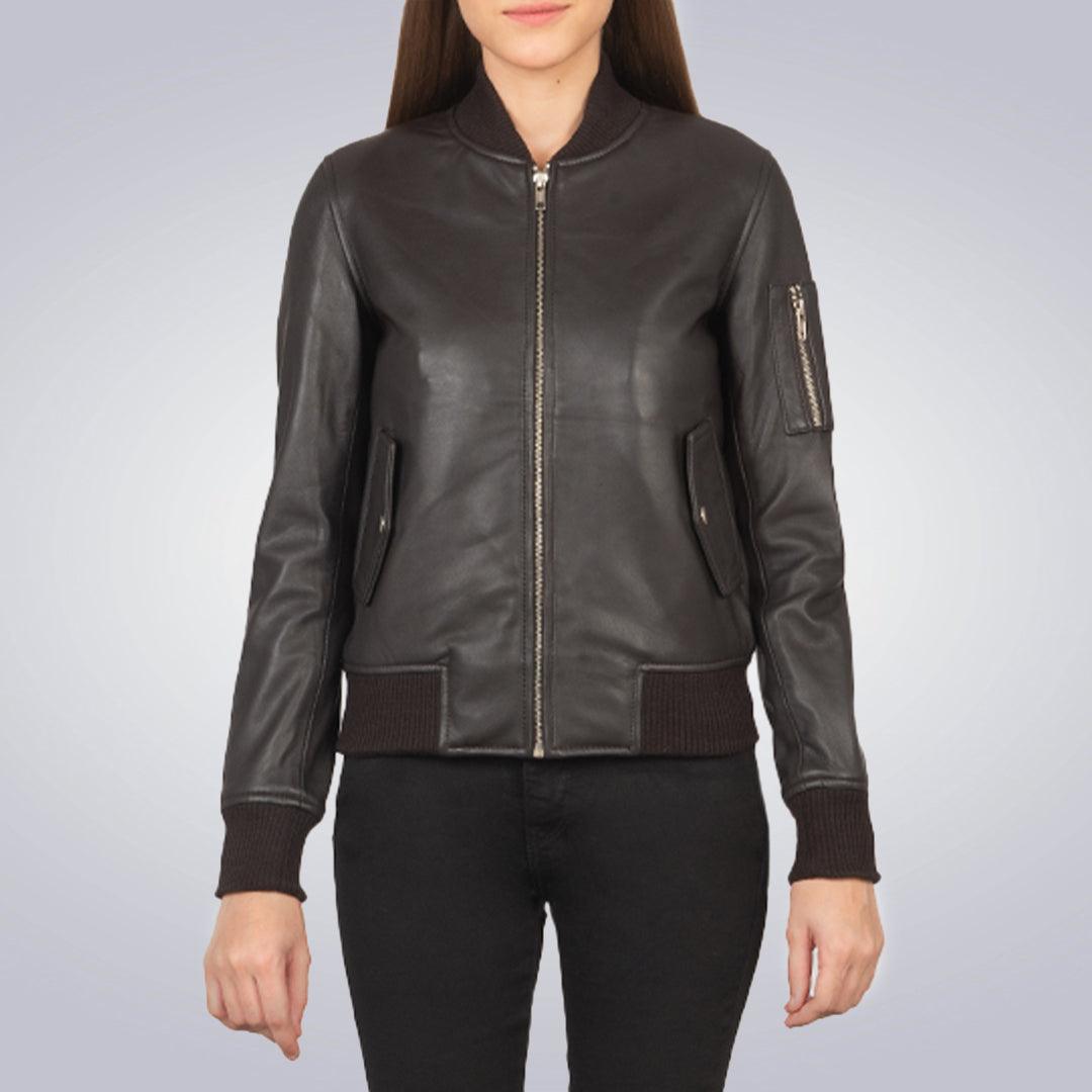 Women's Frank Castle Bomber Black Leather Jacket - The Urban Tannery