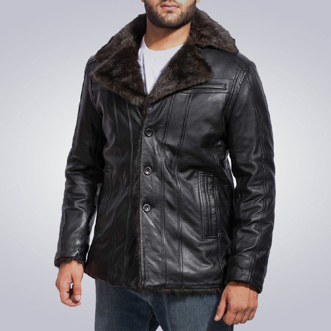 Men's Shearling Black Leather Jacket 2