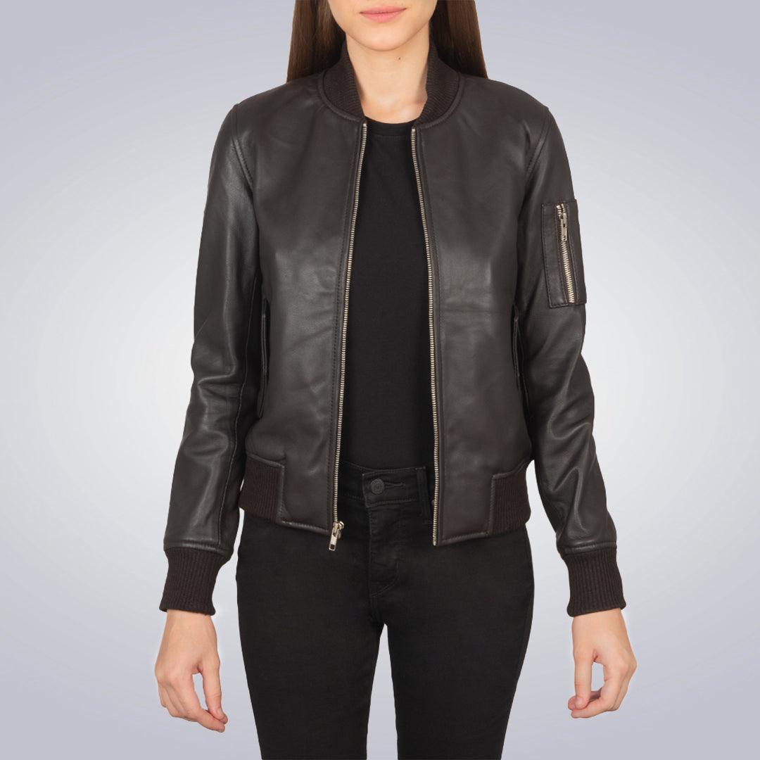 Women's Frank Castle Bomber Black Leather Jacket - The Urban Tannery