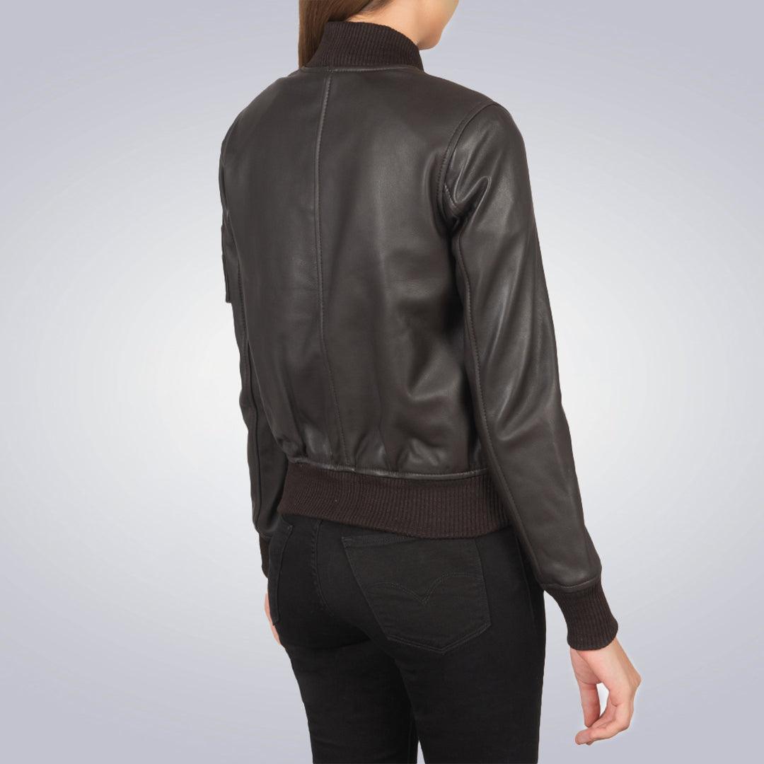 Women's Frank Castle Bomber Black Leather Jacket - The Urban Tannery