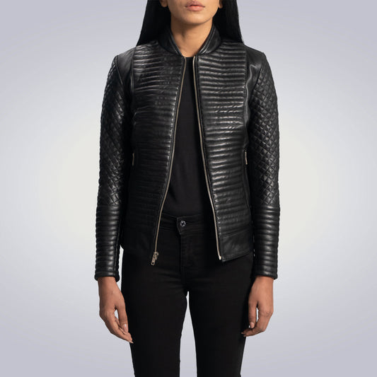 Women's Cityscape Black Leather Biker Jacket