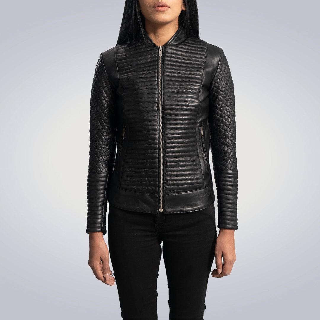 Women's Cityscape Black Leather Biker Jacket - The Urban Tannery
