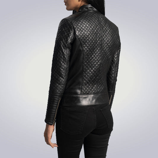 Women's Cityscape Black Leather Biker Jacket