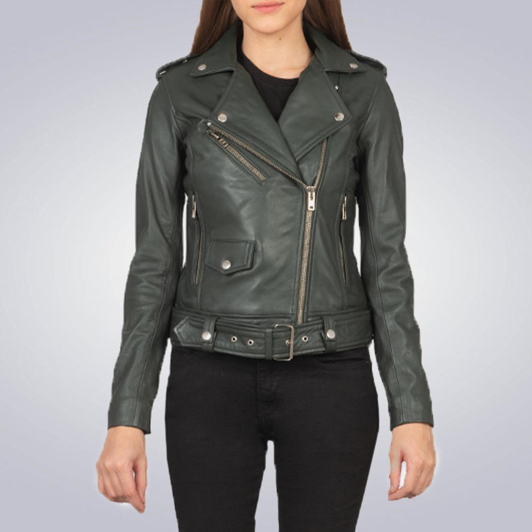 Women's Cardinal Black Leather Motercycle Jacket - The Urban Tannery