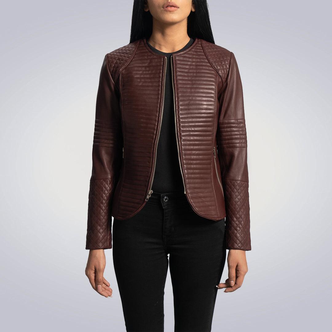Women's Cityscape Nexi Quilted Burgundy Leather Jacket - The Urban Tannery
