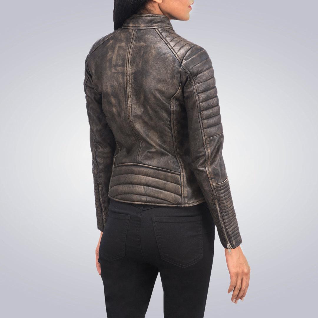 Distressed Maven Quilted Brown Leather Jacket For Women - The Urban Tannery