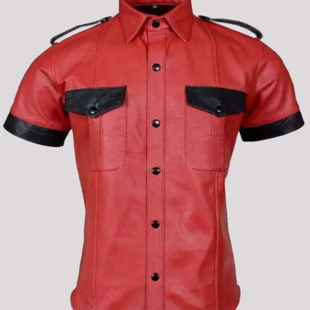 Red Leather Shirt For Men