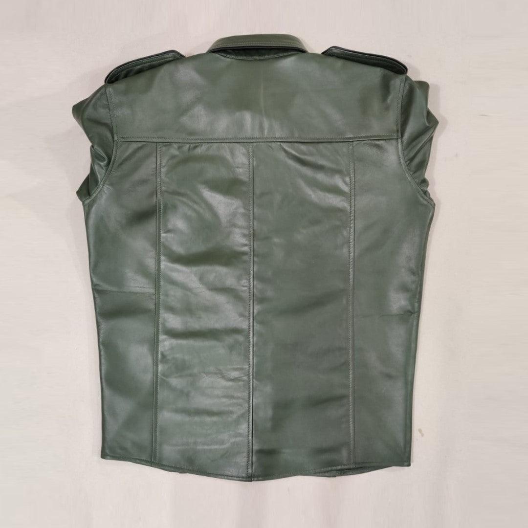 Black Leather Shirt For Men With Leather Arm Bands - The Urban Tannery