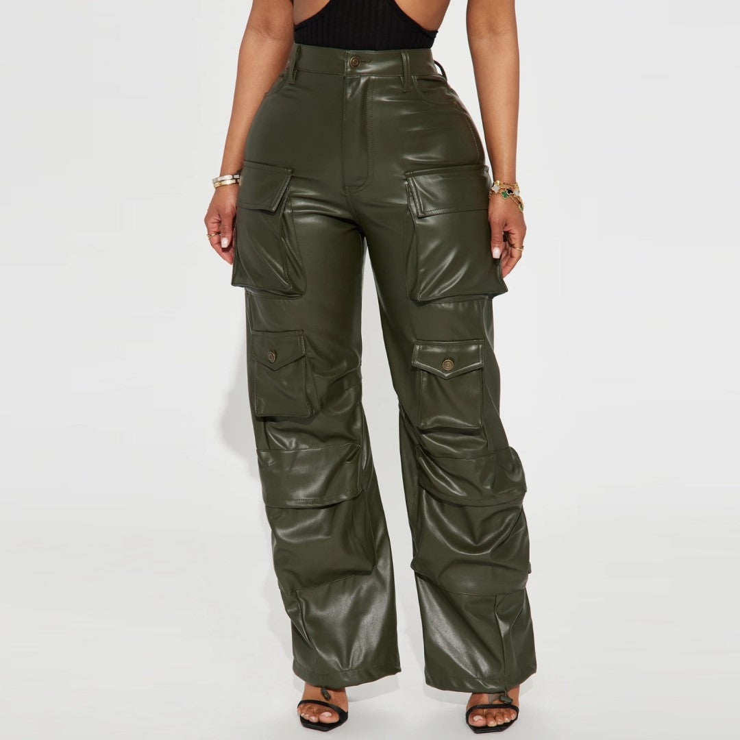 Biker Leather Pants With Six Front Pockets