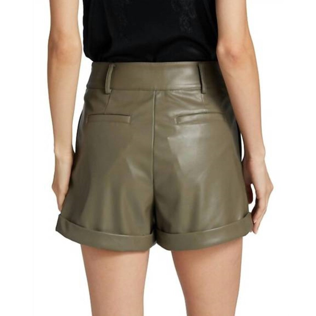 Olive Color Stylish Leather  Shorts