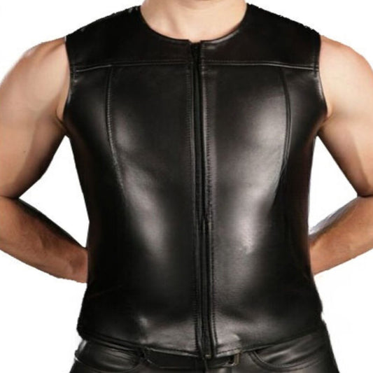 Biker Style Leather Vest For Men