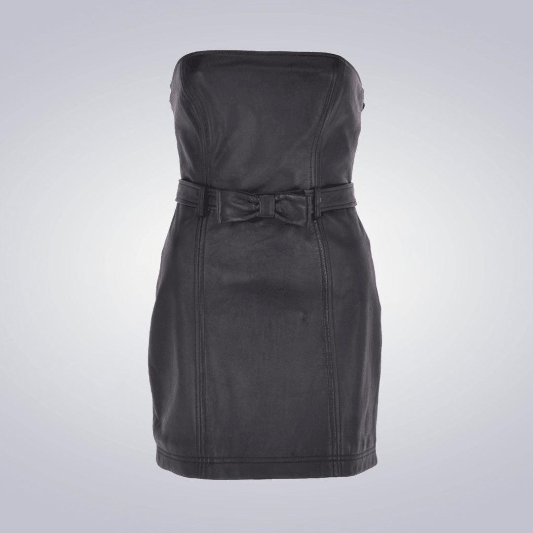 Black Leather Bandeau Mini Dress - The Urban Tannery