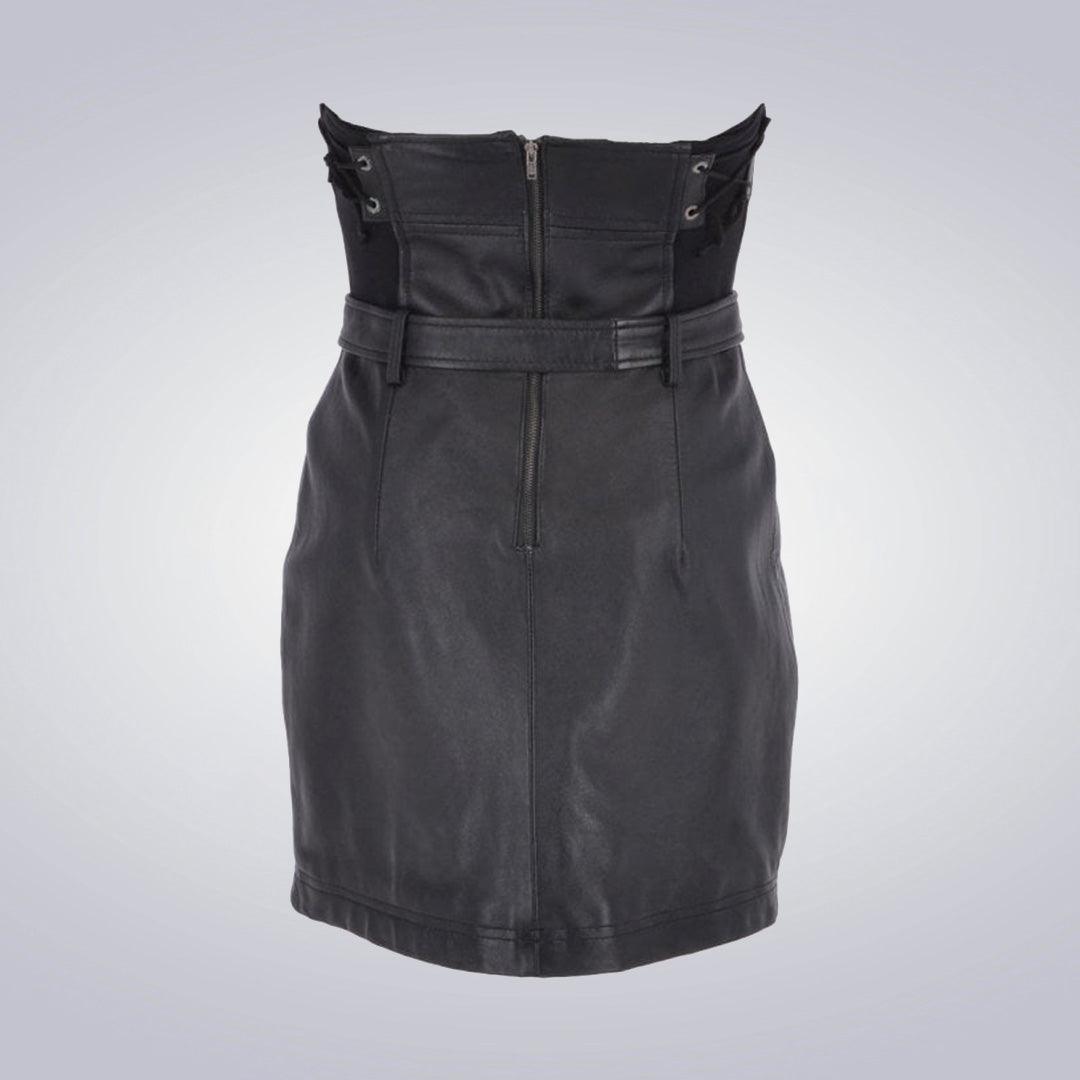 Black Leather Bandeau Mini Dress - The Urban Tannery