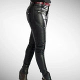 Skinny Leather Black Color Party Pants High Waist