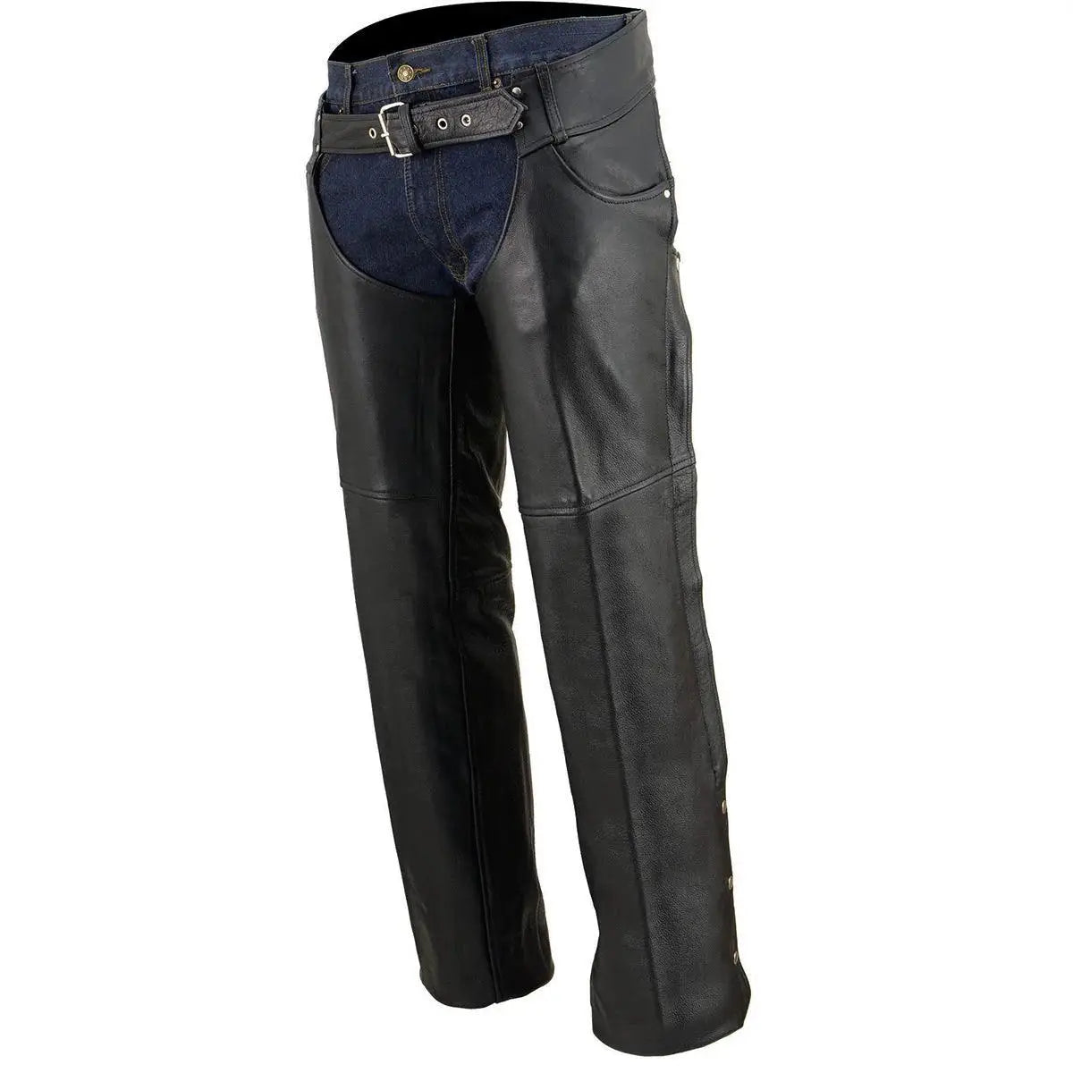 Leather Chaps for Men's Black Premium Leather - Classic Jean Style Pockets Motorcycle Chap - The Urban Tannery