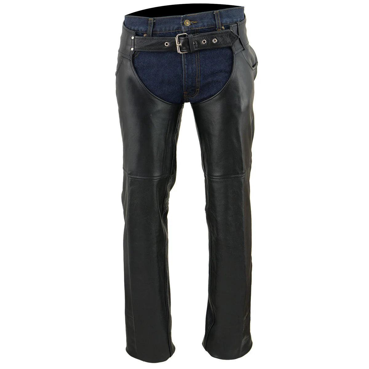 Leather Chaps for Men's Black Premium Leather - Classic Jean Style Pockets Motorcycle Chap - The Urban Tannery