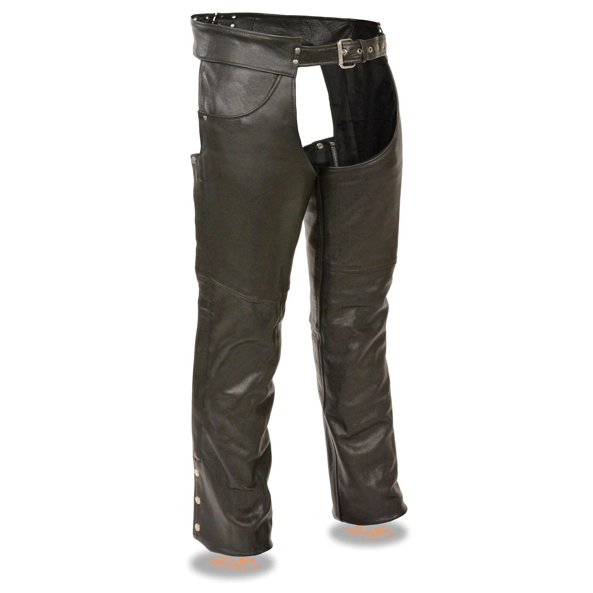 Leather Chaps for Men's Black Premium Leather - Classic Jean Style Pockets Motorcycle Chap - The Urban Tannery