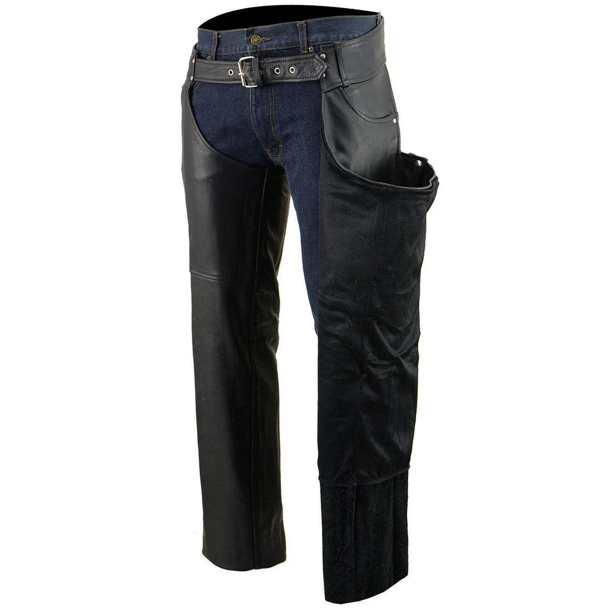 Leather Chaps for Men's Black Premium Leather - Classic Jean Style Pockets Motorcycle Chap - The Urban Tannery
