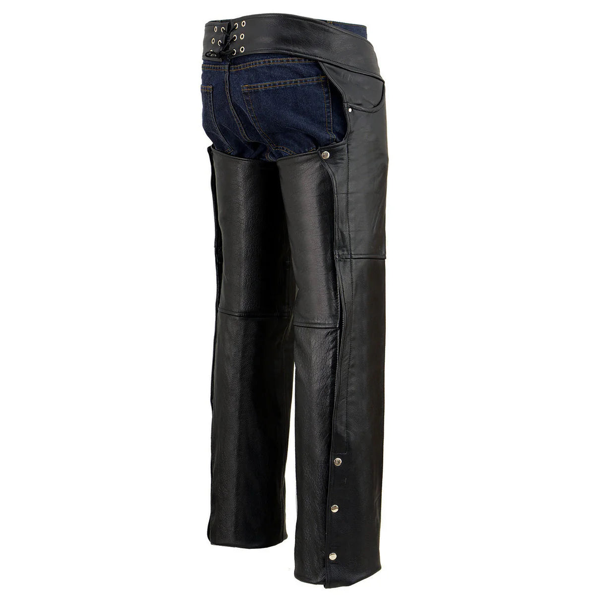 Leather Chaps for Men's Black Premium Leather - Classic Jean Style Pockets Motorcycle Chap