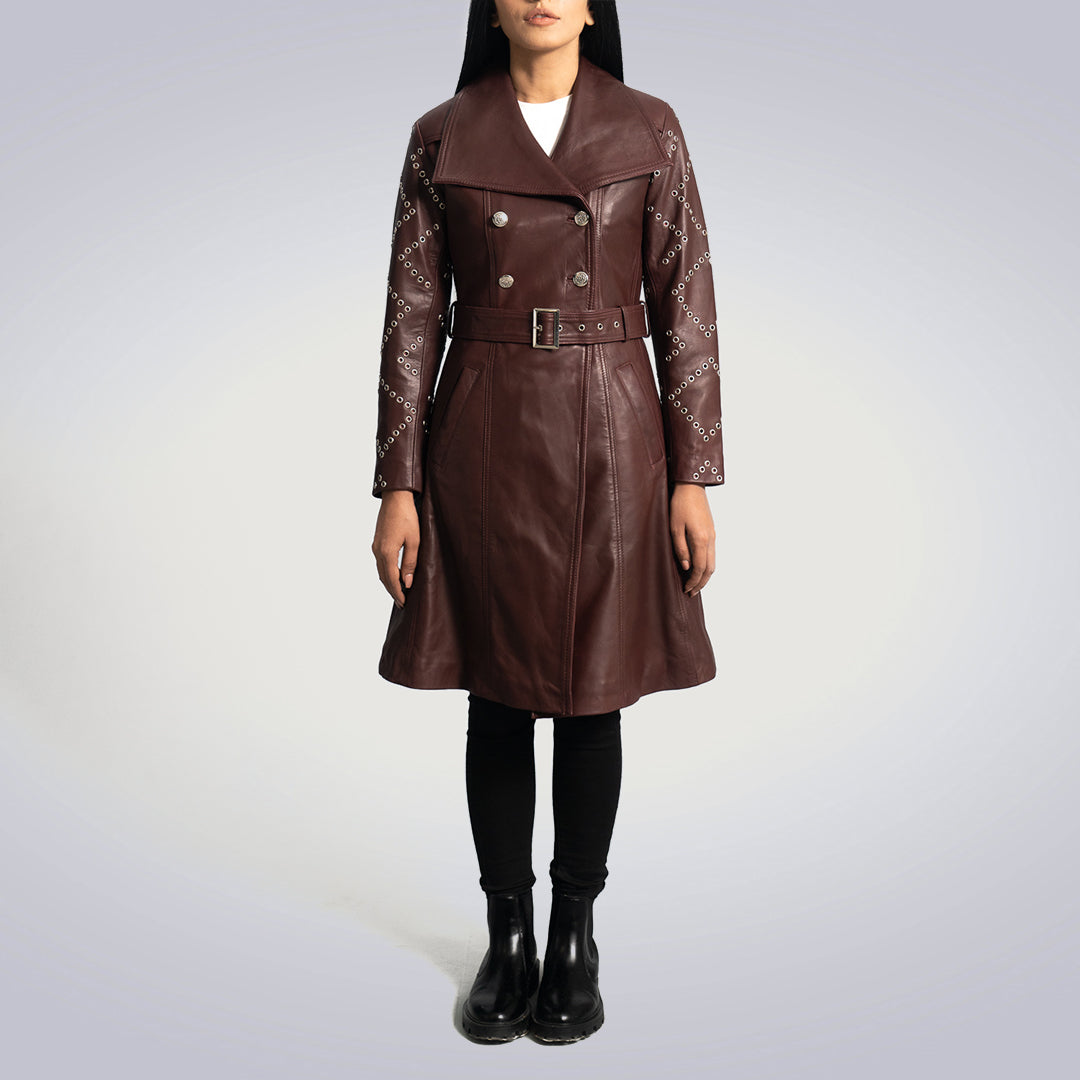 Maroon Leather Trench Coat